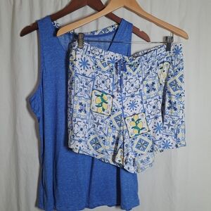 Croft & Barrow Sleepset Blue Tank Top and Patterned Shorts Set XL